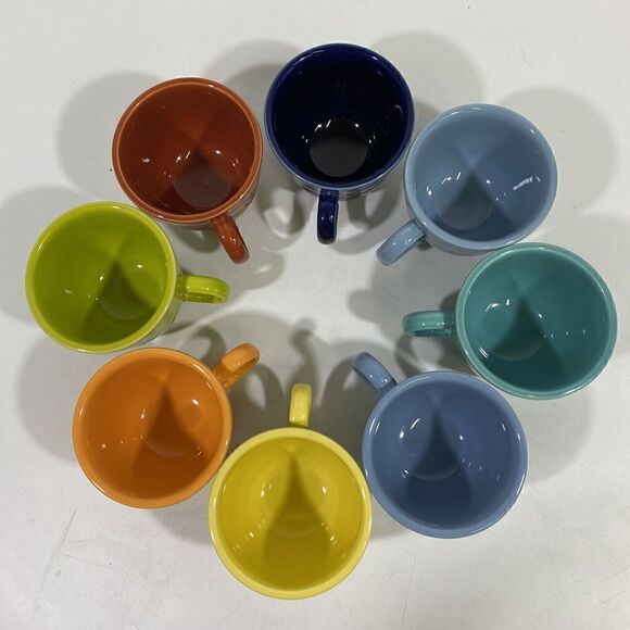 Vintage Homer Laughlin Fiestaware Teacup Mug Lot 8 Blue Teal Orange Lime Green - Picture 2 of 9